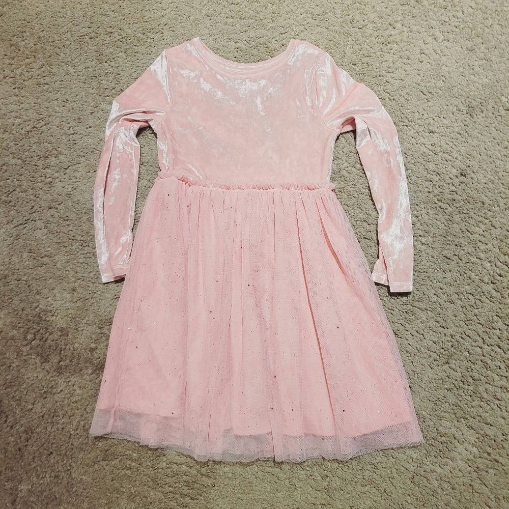 Jumping Beans Pink Sparkles Long Sleeve Velour Lace Tutu Dress Girls 6x